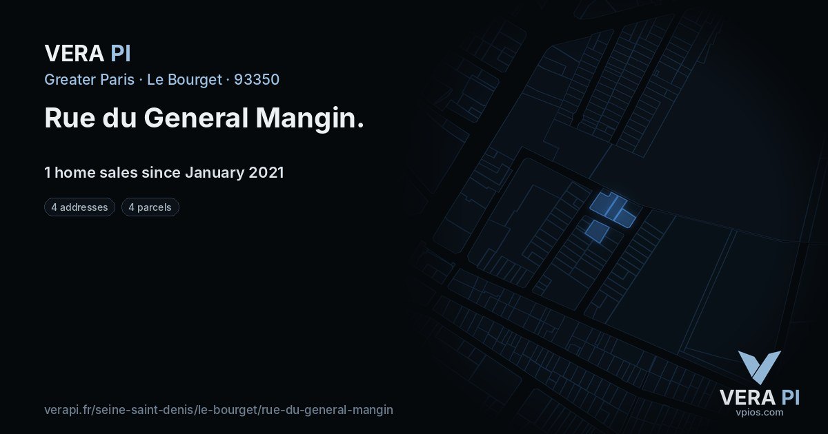 Rue du General Mangin, Le Bourget at night – every parcel coloured by the prices around it, the street's own parcels lit