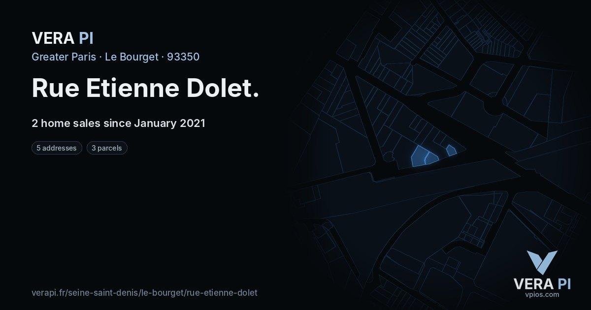 Rue Etienne Dolet, Le Bourget at night – every parcel coloured by the prices around it, the street's own parcels lit