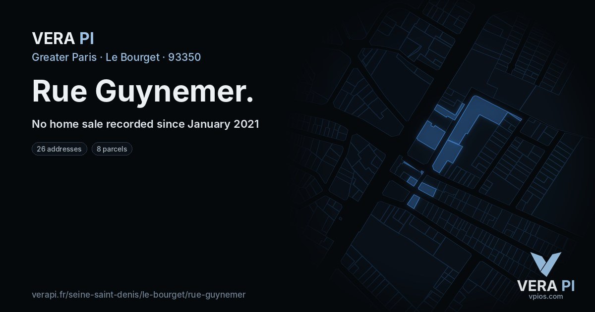 Rue Guynemer, Le Bourget at night – every parcel coloured by the prices around it, the street's own parcels lit