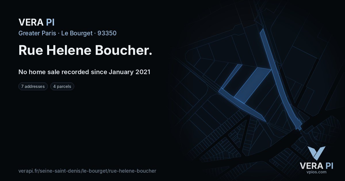 Rue Helene Boucher, Le Bourget at night – every parcel coloured by the prices around it, the street's own parcels lit