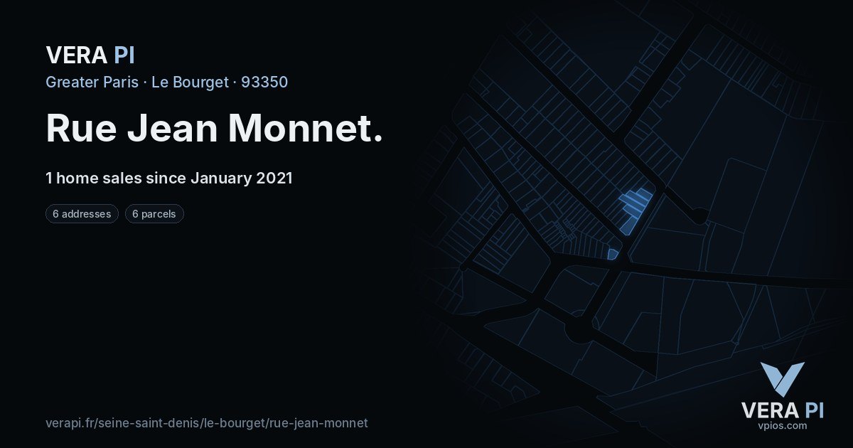 Rue Jean Monnet, Le Bourget at night – every parcel coloured by the prices around it, the street's own parcels lit