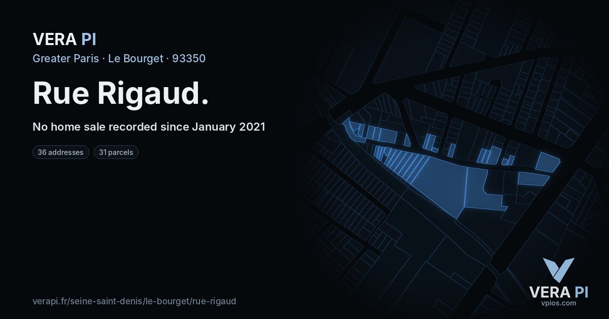 Rue Rigaud, Le Bourget at night – every parcel coloured by the prices around it, the street's own parcels lit