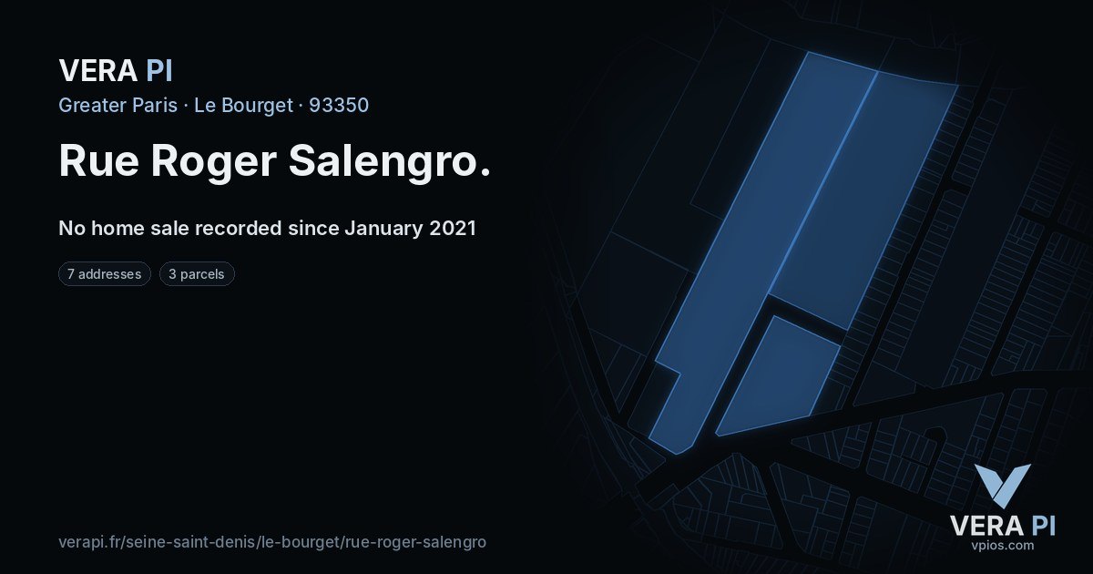Rue Roger Salengro, Le Bourget at night – every parcel coloured by the prices around it, the street's own parcels lit