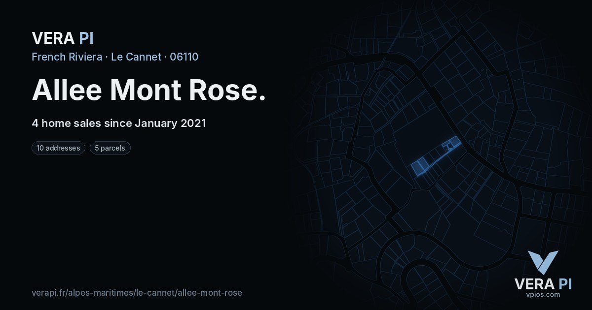 Allee Mont Rose, Le Cannet at night – every parcel coloured by the prices around it, the street's own parcels lit