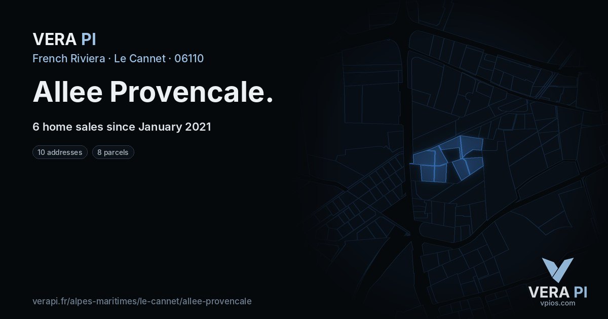 Allee Provencale, Le Cannet at night – every parcel coloured by the prices around it, the street's own parcels lit