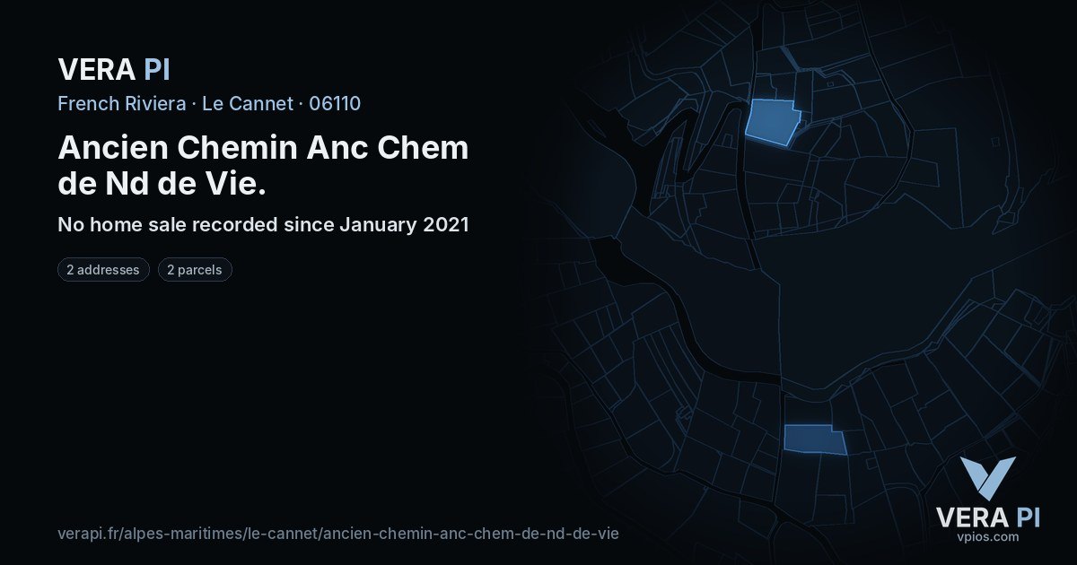 Ancien Chemin Anc Chem de Nd de Vie, Le Cannet at night – every parcel coloured by the prices around it, the street's own parcels lit