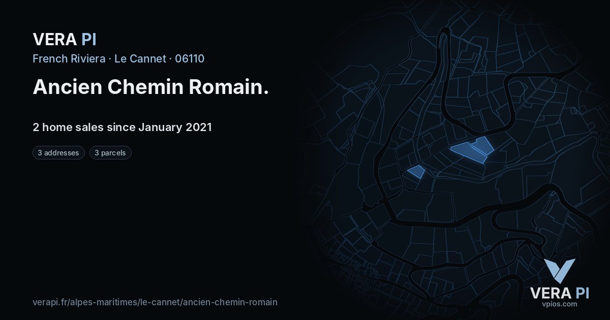 Ancien Chemin Romain, Le Cannet at night – every parcel coloured by the prices around it, the street's own parcels lit