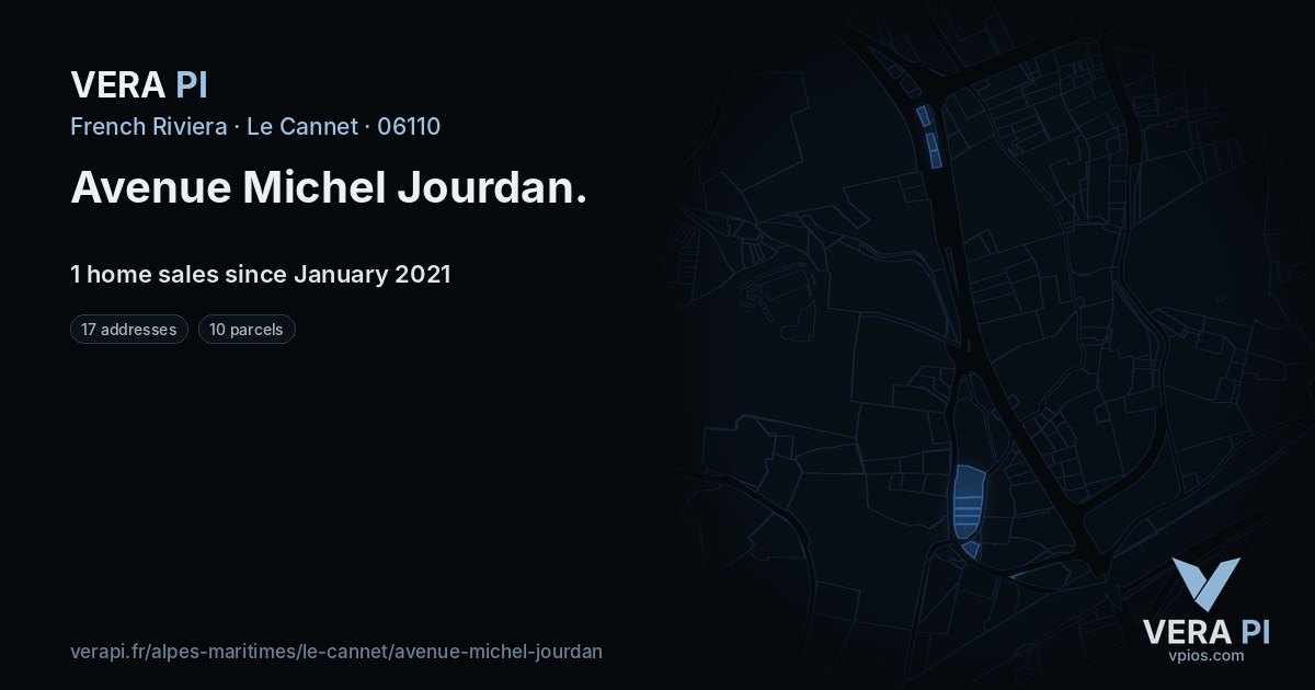 Avenue Michel Jourdan, Le Cannet at night – every parcel coloured by the prices around it, the street's own parcels lit