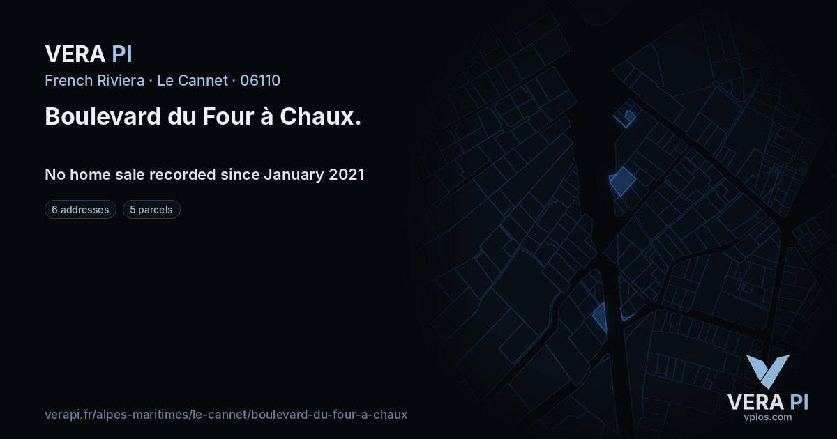 Boulevard du Four à Chaux, Le Cannet at night – every parcel coloured by the prices around it, the street's own parcels lit