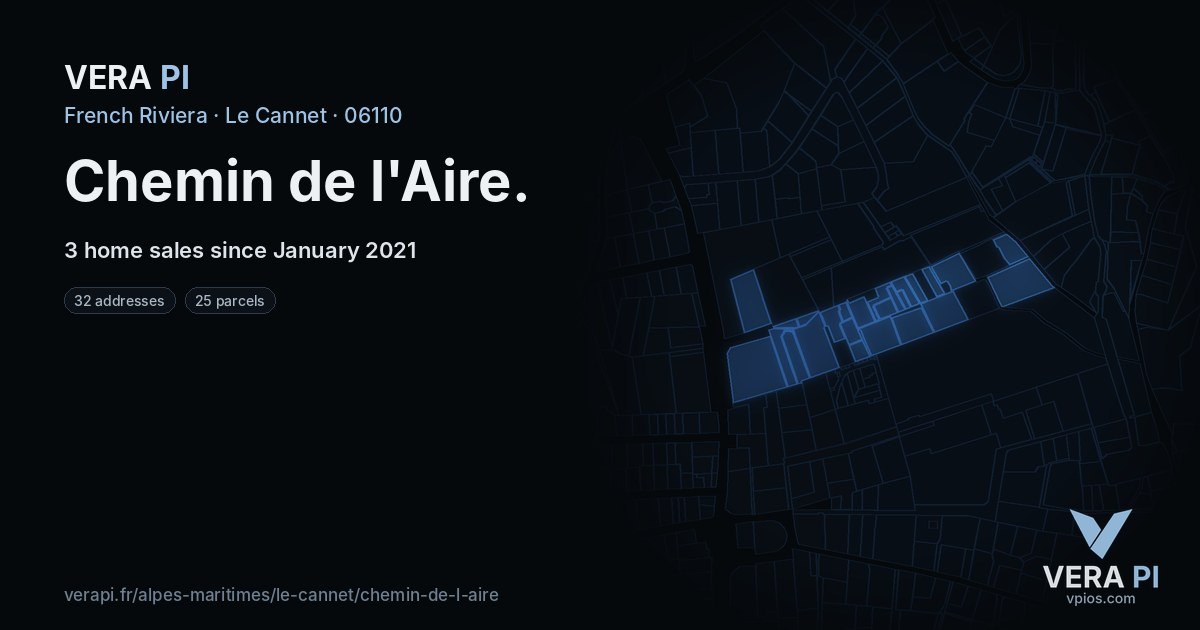 Chemin de l'Aire, Le Cannet at night – every parcel coloured by the prices around it, the street's own parcels lit