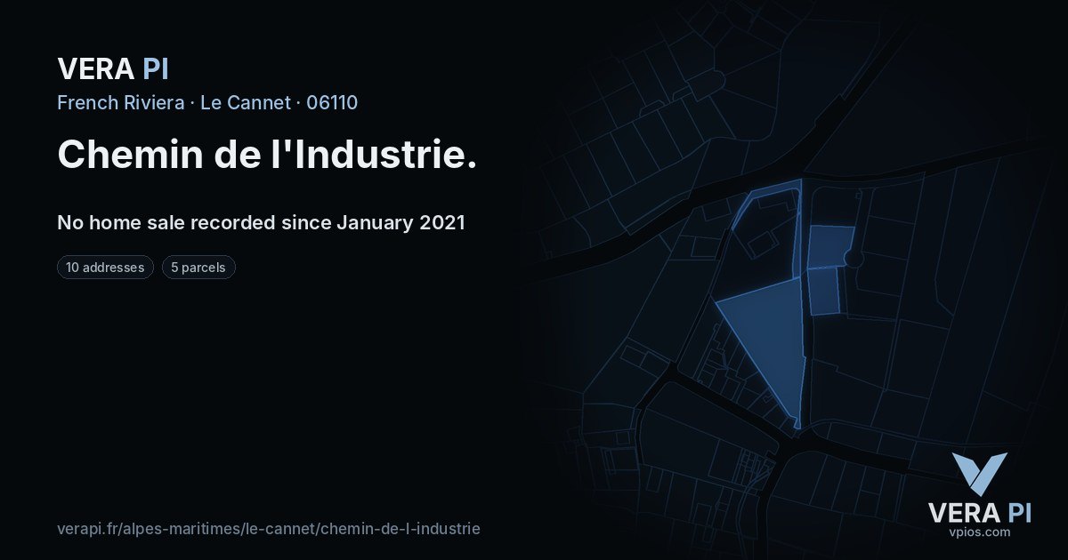 Chemin de l'Industrie, Le Cannet at night – every parcel coloured by the prices around it, the street's own parcels lit
