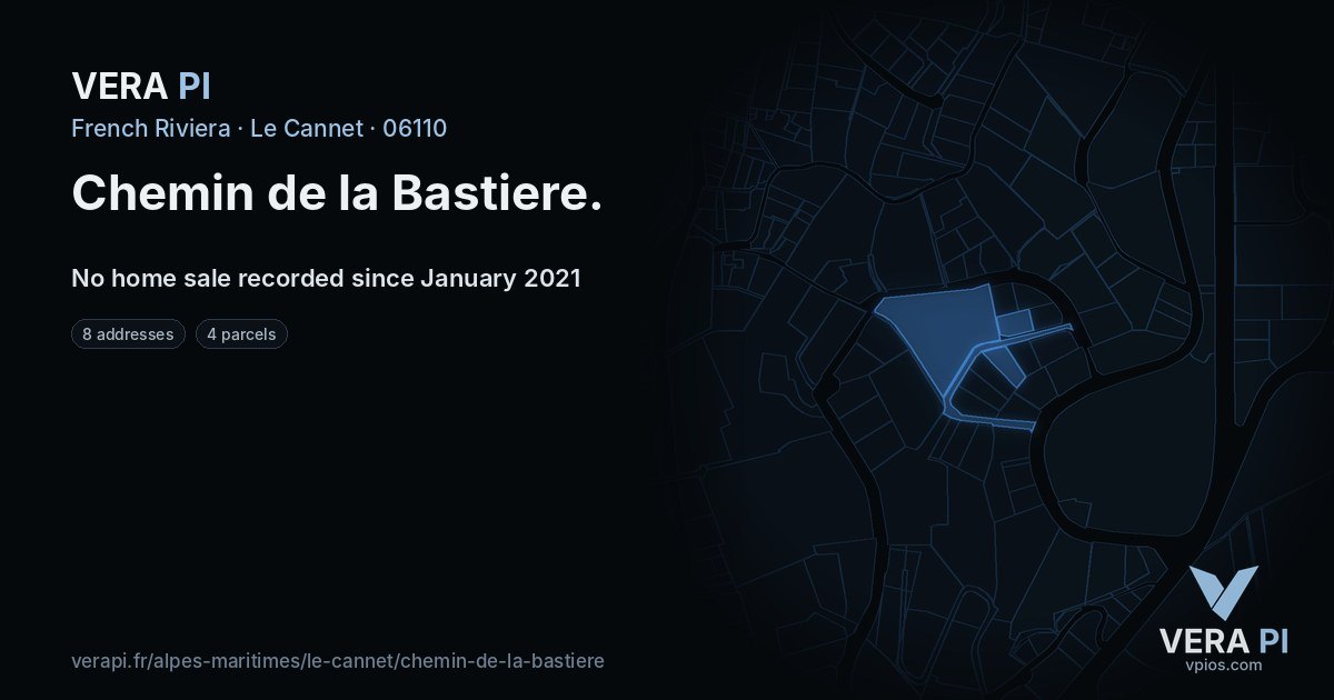 Chemin de la Bastiere, Le Cannet at night – every parcel coloured by the prices around it, the street's own parcels lit