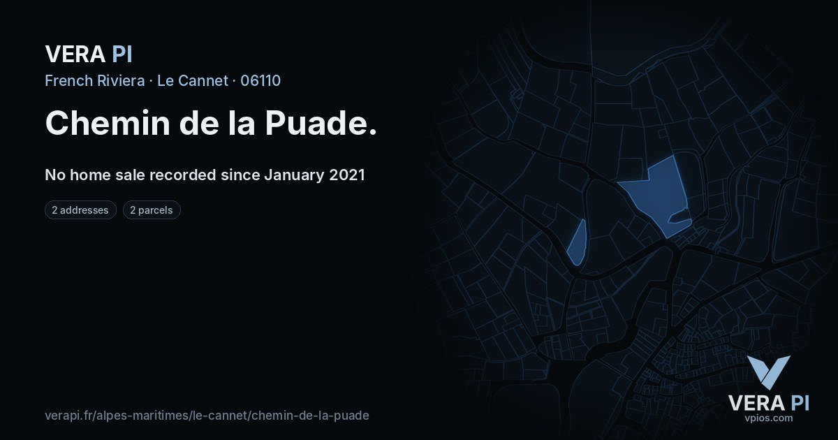 Chemin de la Puade, Le Cannet at night – every parcel coloured by the prices around it, the street's own parcels lit