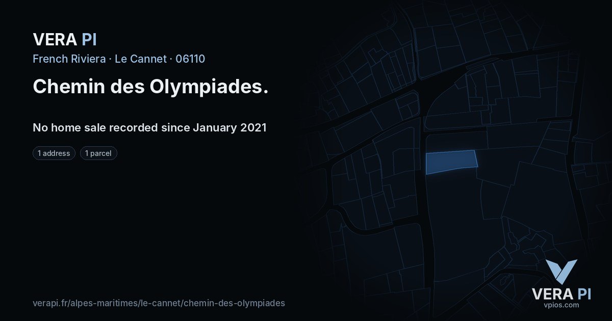 Chemin des Olympiades, Le Cannet at night – every parcel coloured by the prices around it, the street's own parcels lit