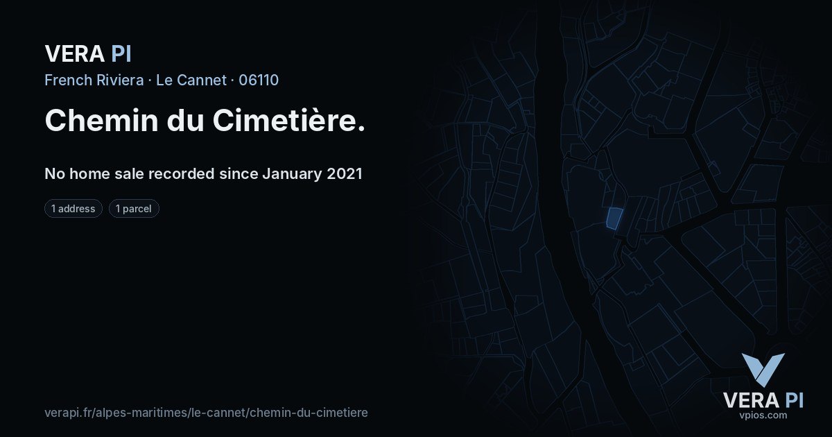 Chemin du Cimetière, Le Cannet at night – every parcel coloured by the prices around it, the street's own parcels lit