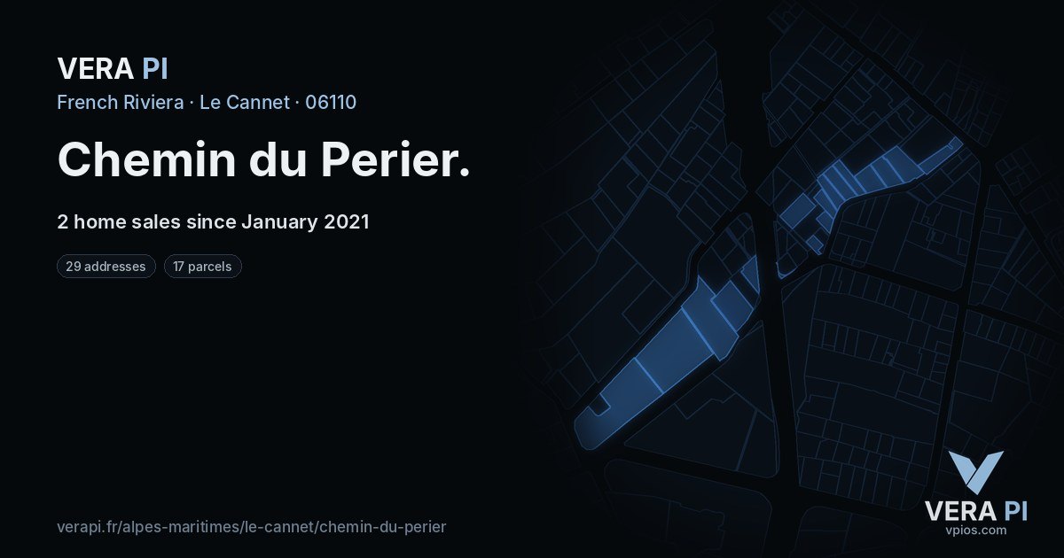 Chemin du Perier, Le Cannet at night – every parcel coloured by the prices around it, the street's own parcels lit