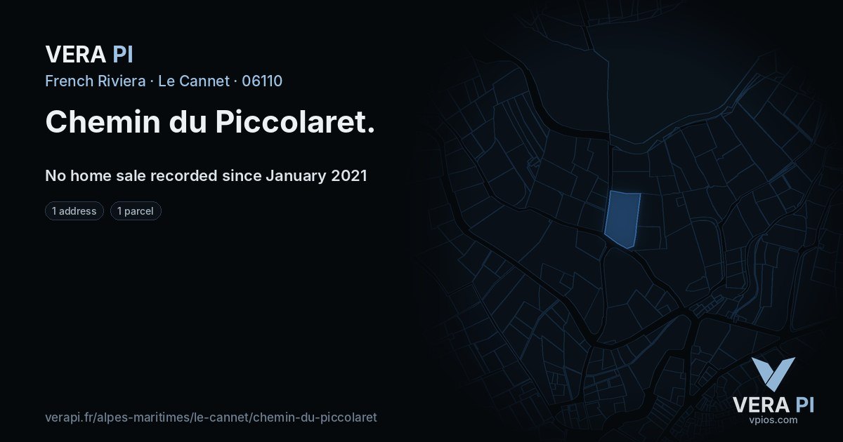 Chemin du Piccolaret, Le Cannet at night – every parcel coloured by the prices around it, the street's own parcels lit