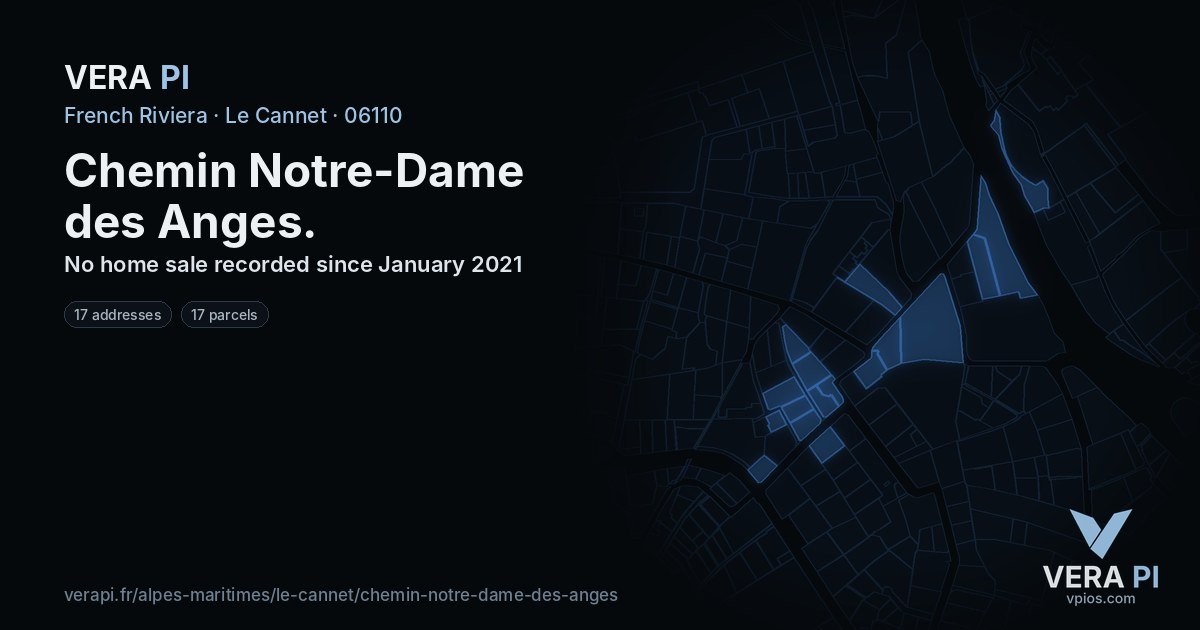 Chemin Notre-Dame des Anges, Le Cannet at night – every parcel coloured by the prices around it, the street's own parcels lit