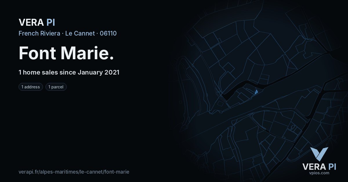 Font Marie, Le Cannet at night – every parcel coloured by the prices around it, the street's own parcels lit