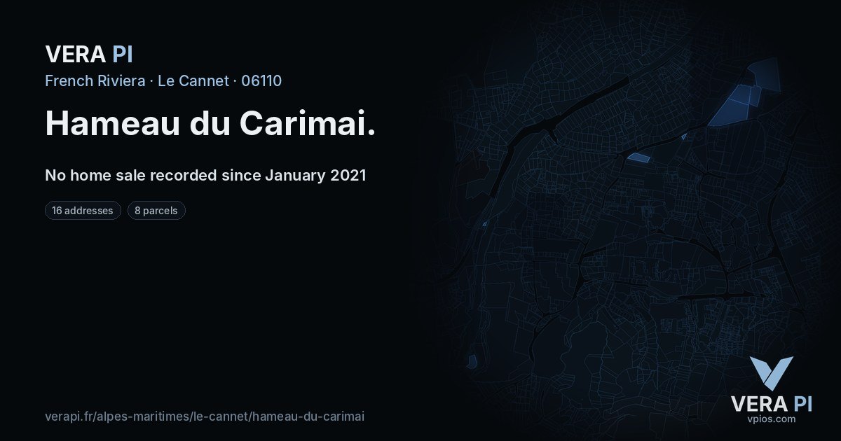 Hameau du Carimai, Le Cannet at night – every parcel coloured by the prices around it, the street's own parcels lit