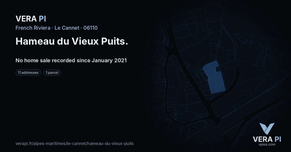 Hameau du Vieux Puits, Le Cannet at night – every parcel coloured by the prices around it, the street's own parcels lit