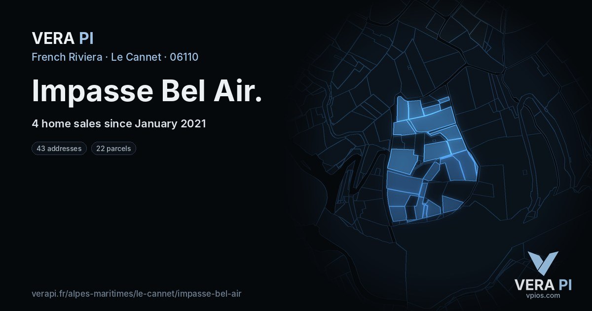 Impasse Bel Air, Le Cannet at night – every parcel coloured by the prices around it, the street's own parcels lit