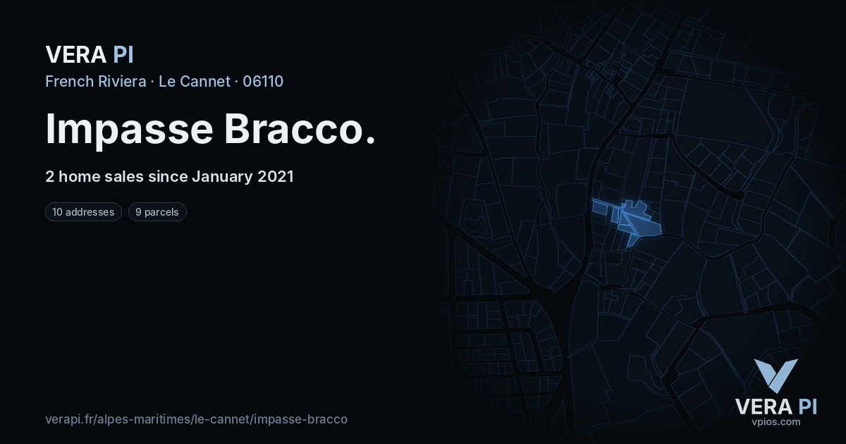 Impasse Bracco, Le Cannet at night – every parcel coloured by the prices around it, the street's own parcels lit
