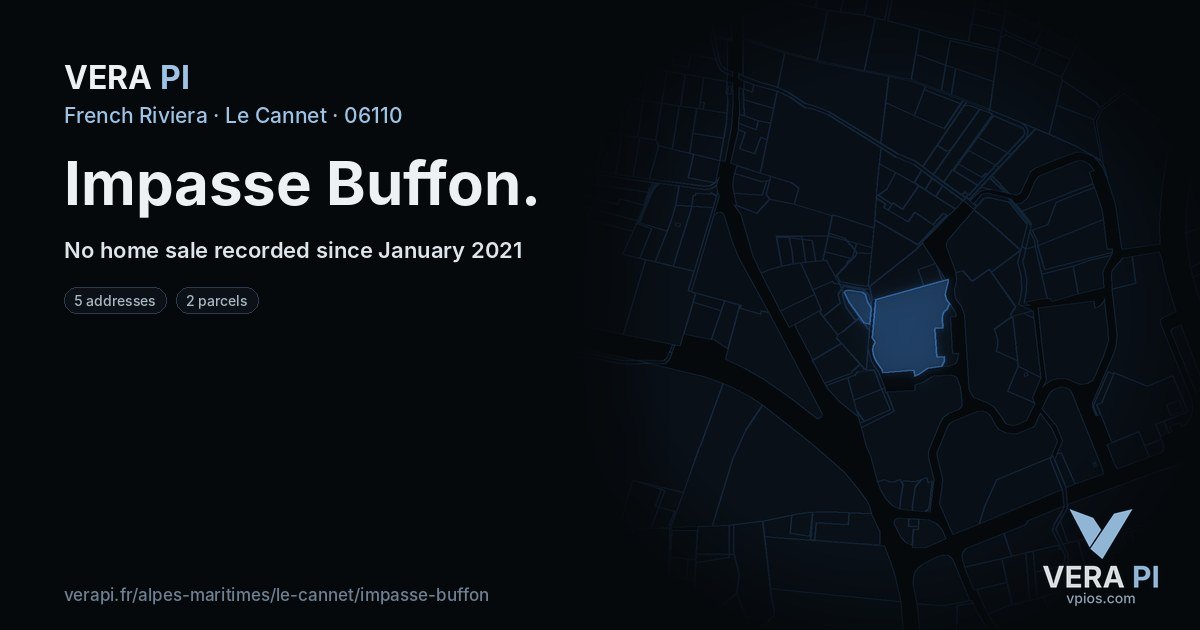 Impasse Buffon, Le Cannet at night – every parcel coloured by the prices around it, the street's own parcels lit