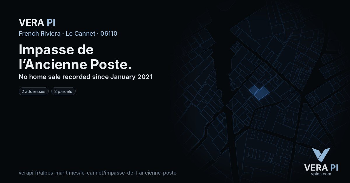 Impasse de l’Ancienne Poste, Le Cannet at night – every parcel coloured by the prices around it, the street's own parcels lit