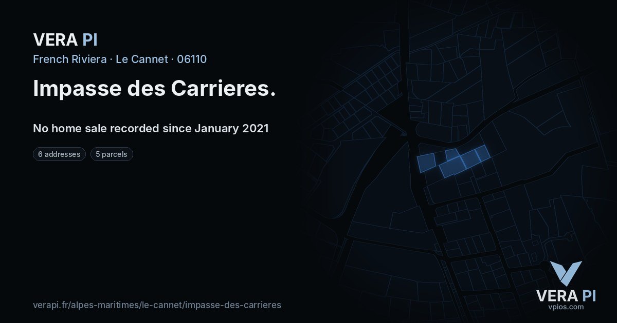 Impasse des Carrieres, Le Cannet at night – every parcel coloured by the prices around it, the street's own parcels lit