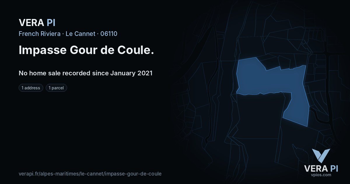 Impasse Gour de Coule, Le Cannet at night – every parcel coloured by the prices around it, the street's own parcels lit