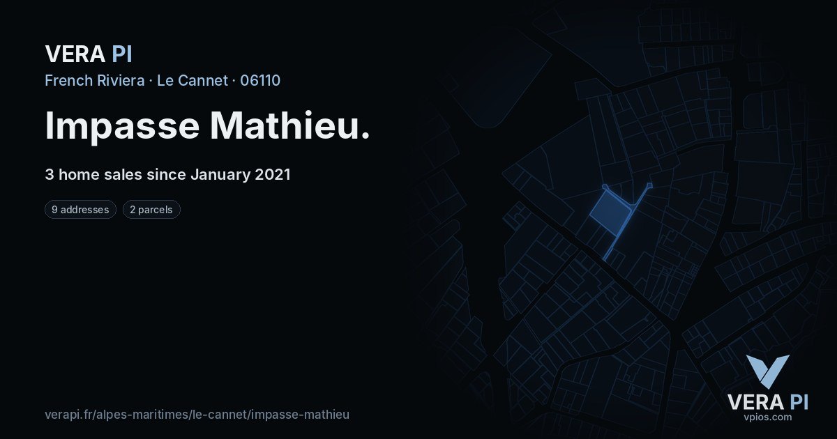 Impasse Mathieu, Le Cannet at night – every parcel coloured by the prices around it, the street's own parcels lit