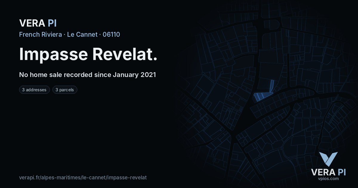 Impasse Revelat, Le Cannet at night – every parcel coloured by the prices around it, the street's own parcels lit