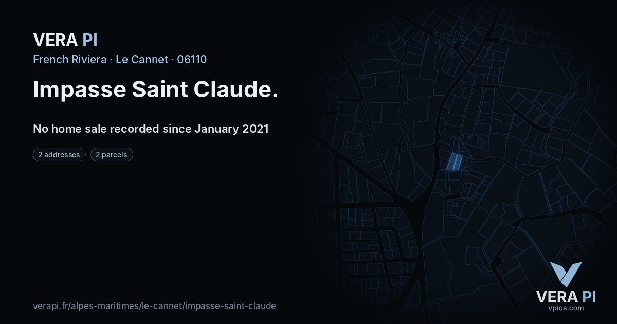 Impasse Saint Claude, Le Cannet at night – every parcel coloured by the prices around it, the street's own parcels lit