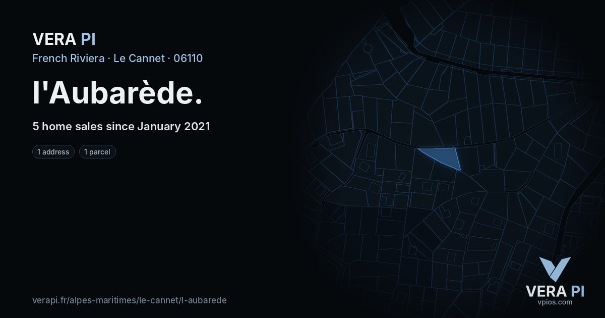 l'Aubarède, Le Cannet at night – every parcel coloured by the prices around it, the street's own parcels lit