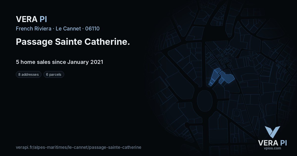 Passage Sainte Catherine, Le Cannet at night – every parcel coloured by the prices around it, the street's own parcels lit