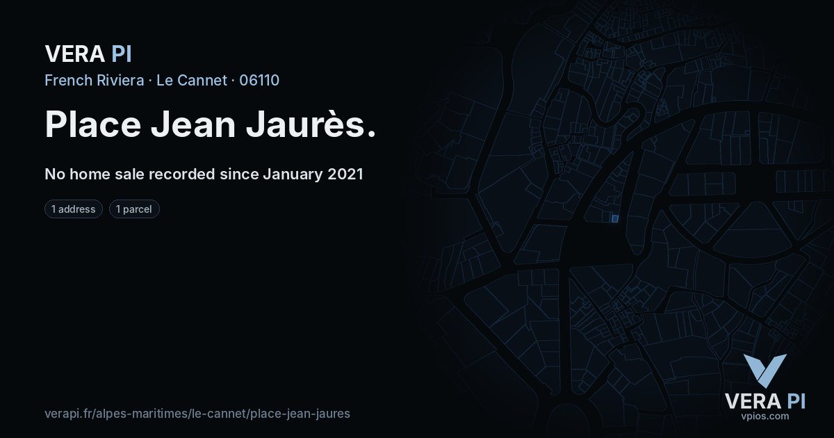 Place Jean Jaurès, Le Cannet at night – every parcel coloured by the prices around it, the street's own parcels lit