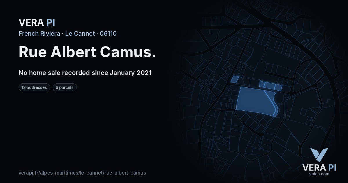 Rue Albert Camus, Le Cannet at night – every parcel coloured by the prices around it, the street's own parcels lit