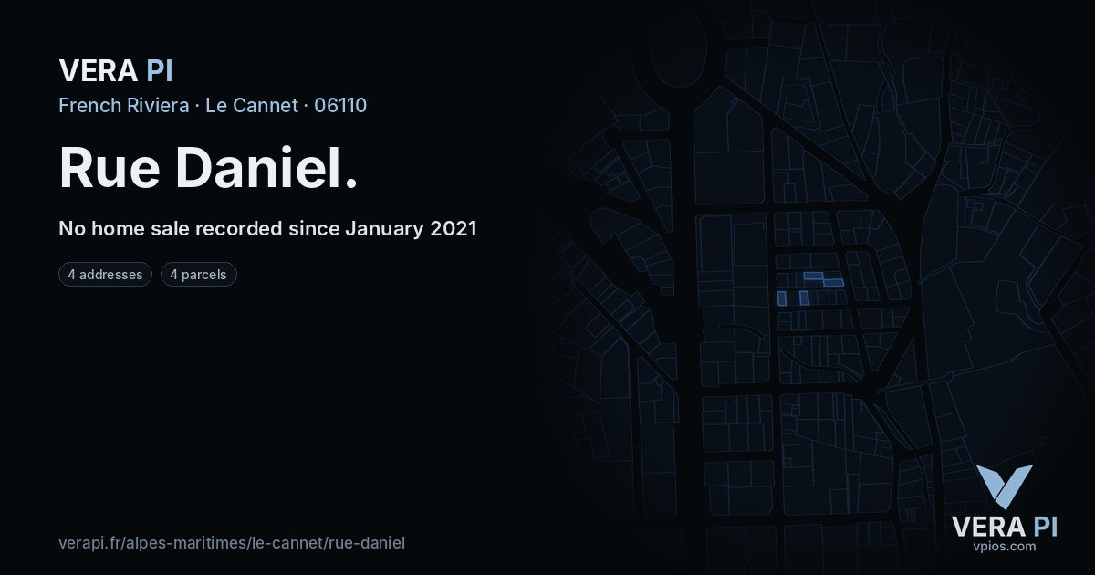Rue Daniel, Le Cannet at night – every parcel coloured by the prices around it, the street's own parcels lit