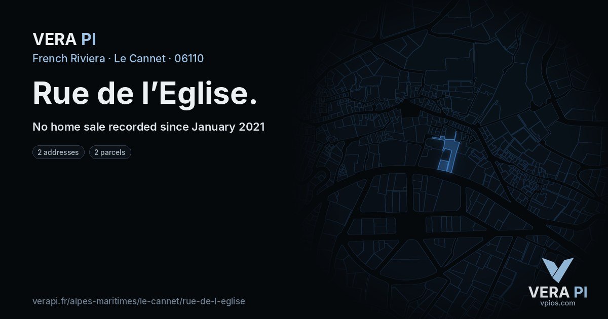 Rue de l’Eglise, Le Cannet at night – every parcel coloured by the prices around it, the street's own parcels lit