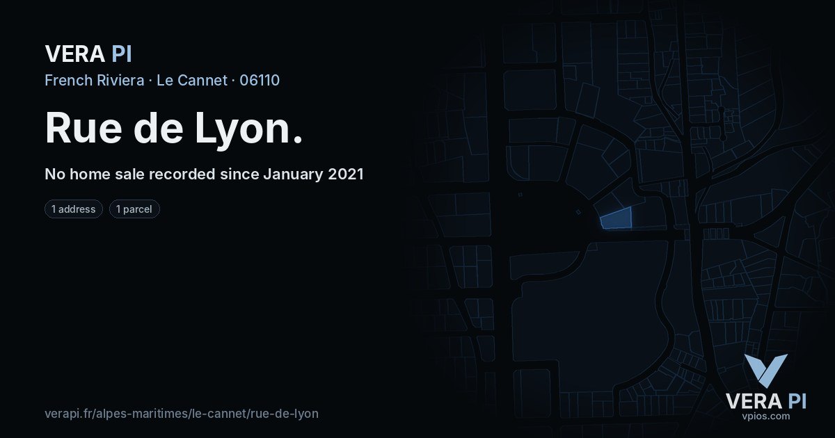 Rue de Lyon, Le Cannet at night – every parcel coloured by the prices around it, the street's own parcels lit