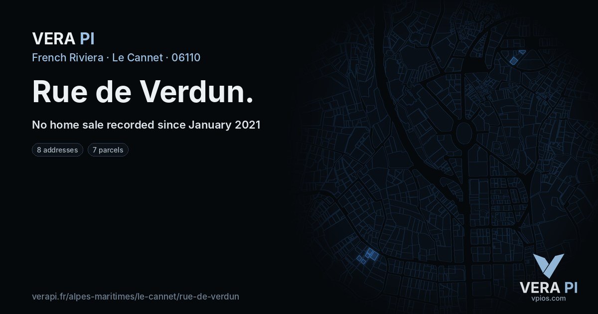 Rue de Verdun, Le Cannet at night – every parcel coloured by the prices around it, the street's own parcels lit