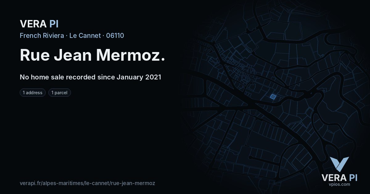 Rue Jean Mermoz, Le Cannet at night – every parcel coloured by the prices around it, the street's own parcels lit