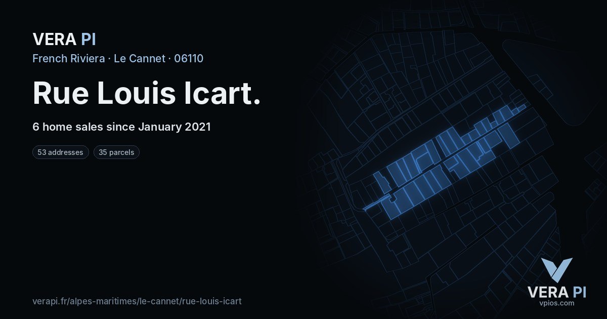 Rue Louis Icart, Le Cannet at night – every parcel coloured by the prices around it, the street's own parcels lit