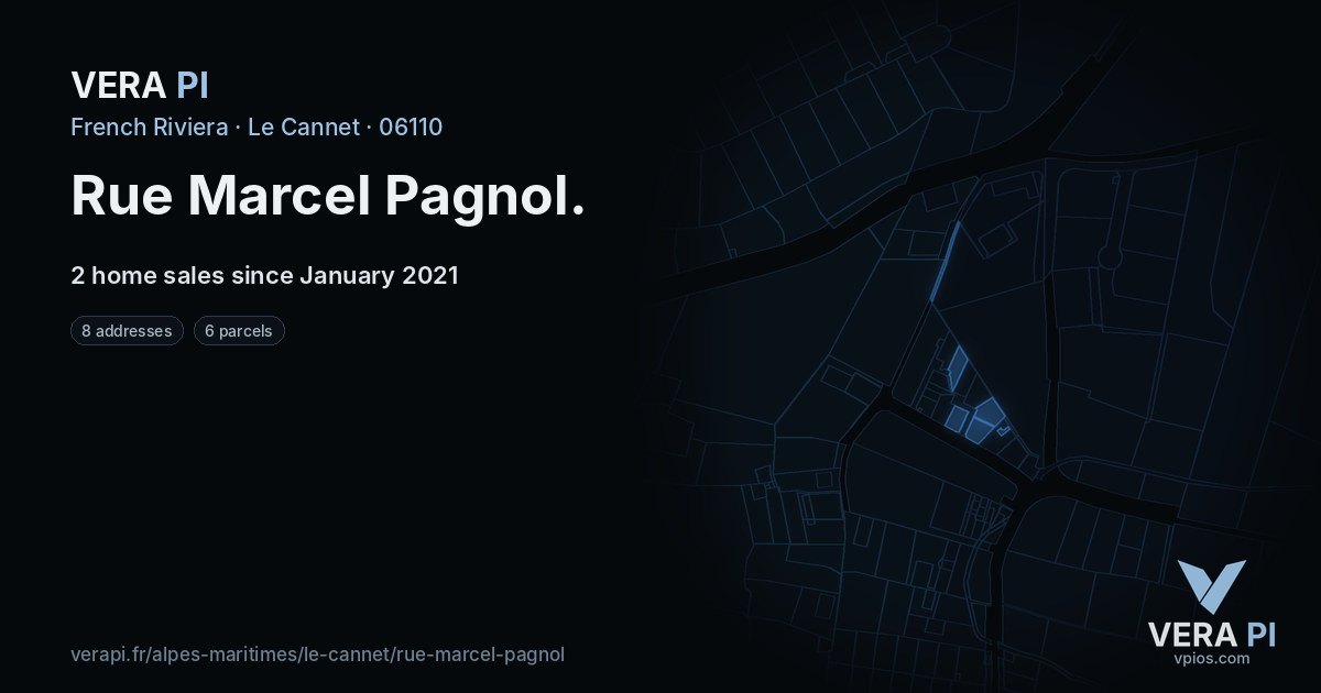 Rue Marcel Pagnol, Le Cannet at night – every parcel coloured by the prices around it, the street's own parcels lit