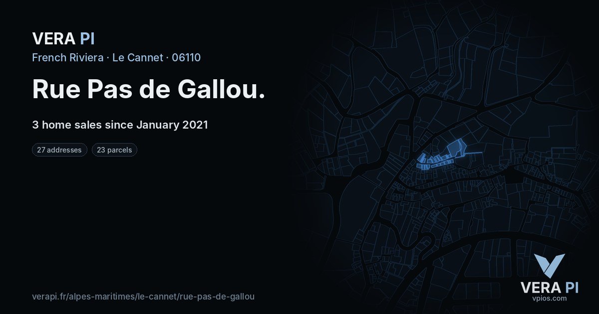 Rue Pas de Gallou, Le Cannet at night – every parcel coloured by the prices around it, the street's own parcels lit