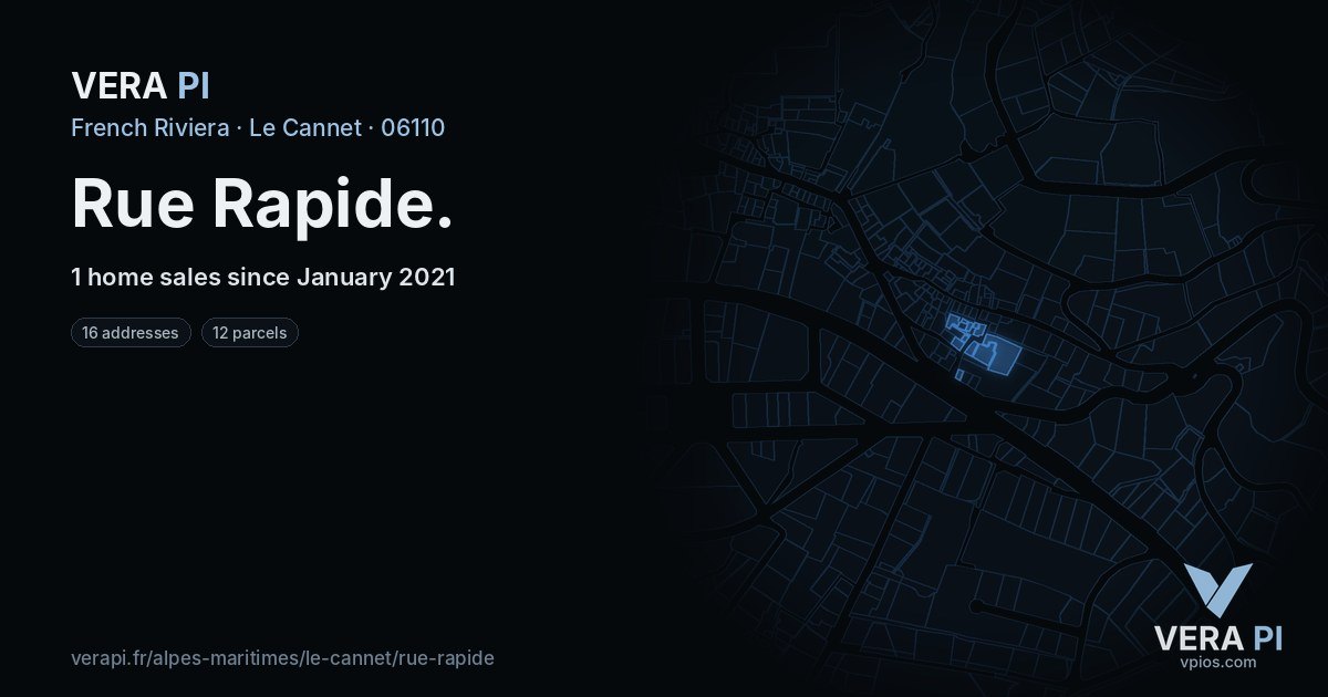 Rue Rapide, Le Cannet at night – every parcel coloured by the prices around it, the street's own parcels lit