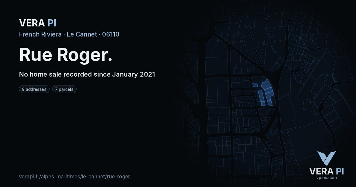 Rue Roger, Le Cannet at night – every parcel coloured by the prices around it, the street's own parcels lit