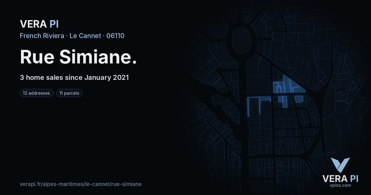 Rue Simiane, Le Cannet at night – every parcel coloured by the prices around it, the street's own parcels lit