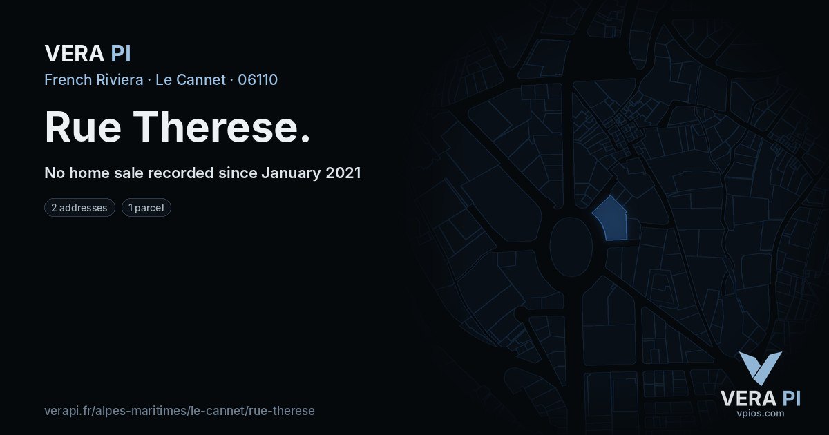 Rue Therese, Le Cannet at night – every parcel coloured by the prices around it, the street's own parcels lit